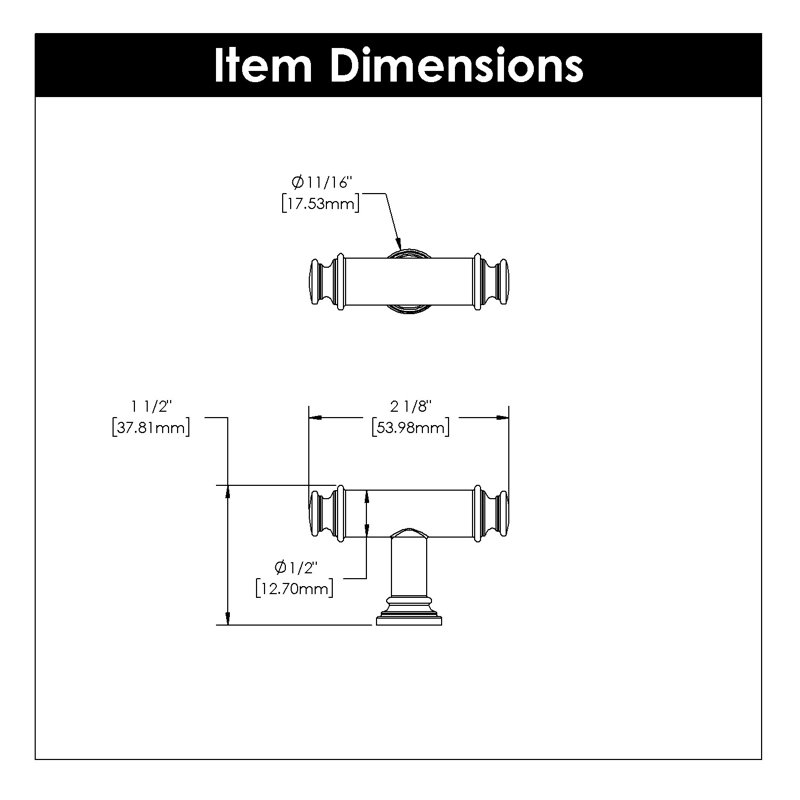 Berkshire Collection T-Knob - 2-1/8" x 11/16 " Cabinet Knob - Farmhouse Hardware for Drawers & Cabinets, Chrome