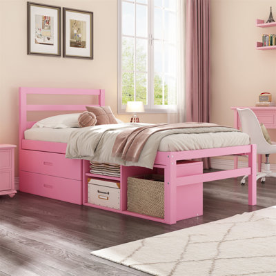 Twin Size Wood Platform Bed With Removable Storage Shelves BuiltIn Two Storage Drawers For Added Convenience