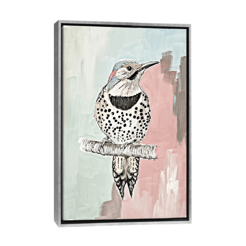 "Beige Woodpecker I" par Patricia Pinto, reproduction d’art, Pas de tapis, Toile avec cadre argenté