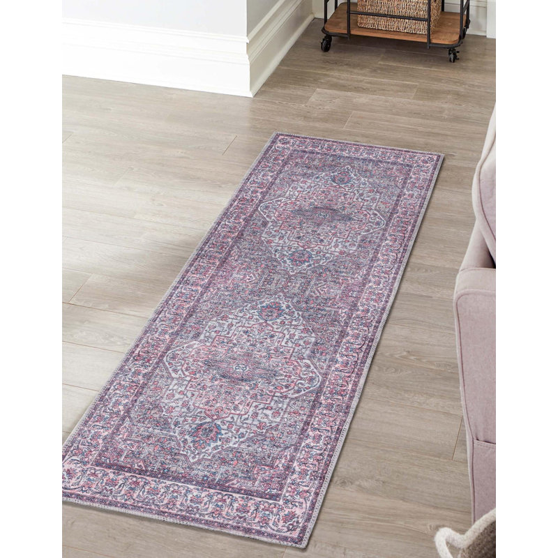Tapis oriental beige / rose Guyer, Tapis de couloir 2 pi 7 po x 13 pi