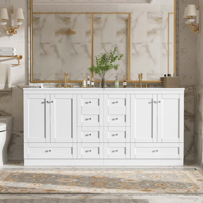 Meuble-lavabo autoportant de 72 po avec lavabo en céramique, tiroirs et portes à fermeture en douceur, design minimaliste moderne, grand espace de rangement