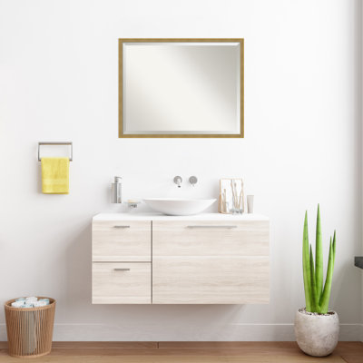 Miroir mural de salle de bain incliné en bois doré et biseauté Incline
