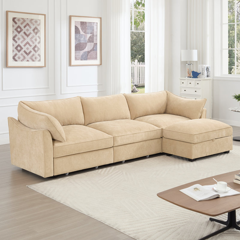 Canapé modulaire rembourré en chenille avec canapé en L 3 places, Chenille blé