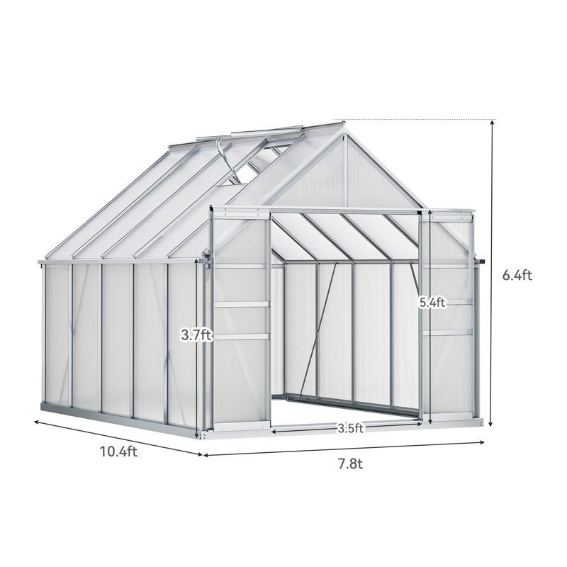 8' x 10' Dual-wall Polycarbonate Greenhouse with Aluminum Frame