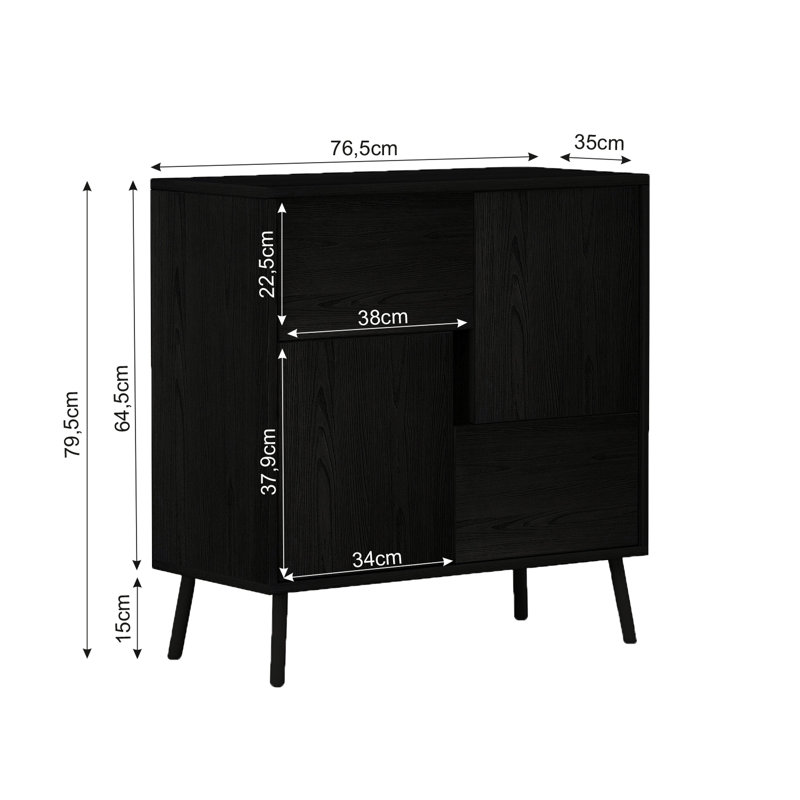 Cosette 2 -Door 4 -Shelf, Black, Black