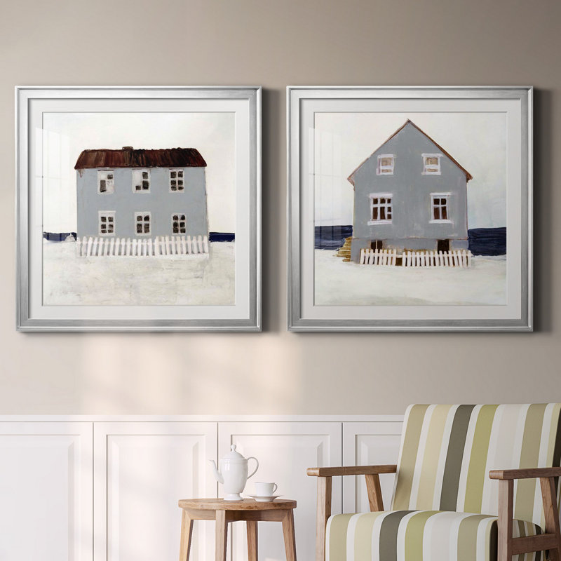 Beach Hut I Beach Hut I - ensemble de 2 cadres photo, H 30,5 po x l 61 po x P 1,5 po, Papier avec cadre argenté, Blanc