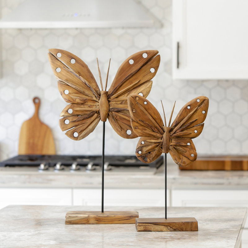 Eroded Teak Butterfly on Stand - 24", 24" H x 6" W x 15" D
