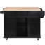Chariot mobile pour îlot de cuisine avec plateau en bois d'hévéa rabattable, 3 tiroirs, armoire de rangement, porte-épices et serviettes, 5 roulettes, noir-1423813946
