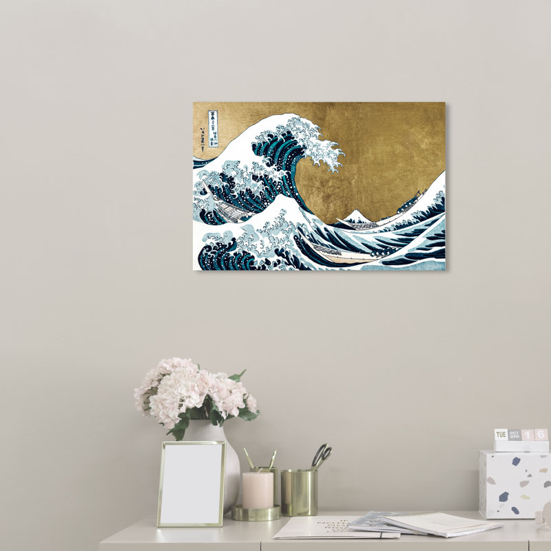 Nautique et côtier, la grande vague d'or - impression d'art graphique, H 24 po x l 36 po x P 1,5 po, Toile tendue