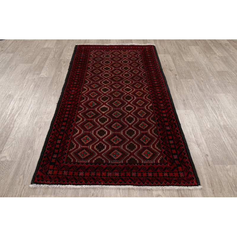 Tapis de zone en laine 3 pi 3 po x 6 pi 3 po one-of-kind à la main-noué la new age balouch Midford