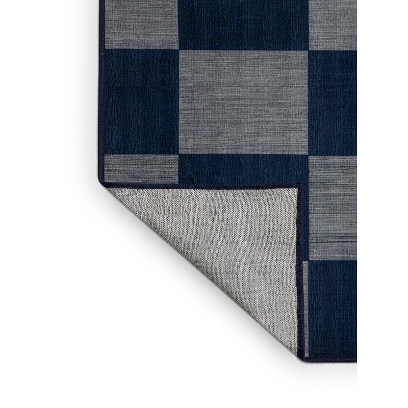 Tapis bleu à carreaux lavable à la machine, Carré 3 pi