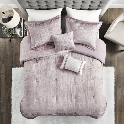Édredon en velours froissé 5 pièces pour très grand lit - Comprend design, rembourrage, lavable à la machine, coussins décoratifs en microfibre réversible, style et besoin de bourre