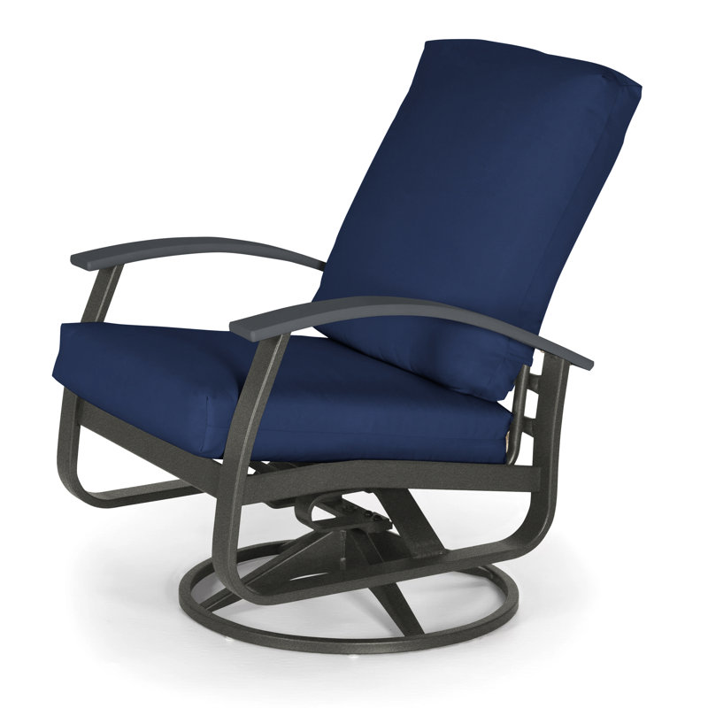 Askar Swivel Powder Coated Aluminum Outdoor Lounge Chair, Canvas Navy Sunbrella® Canvas, Classic Graphite P30