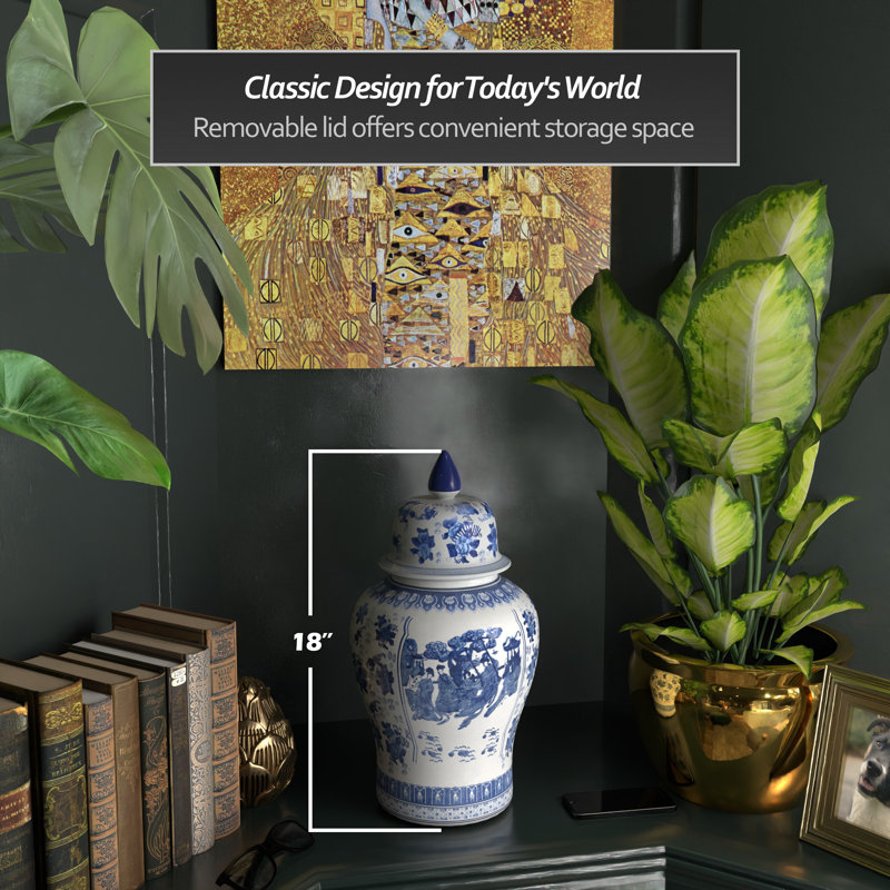 Timeless Chinese Temple Jar, 18", Blue Ladies