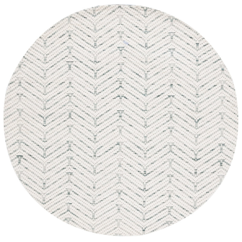 Manya Striped Handwoven Wool/Polyester Area Rug in White, Round 6'