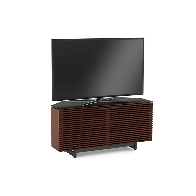 Corridor Corner TV Stand for TVs up to 58", Chocolate Stained Walnut