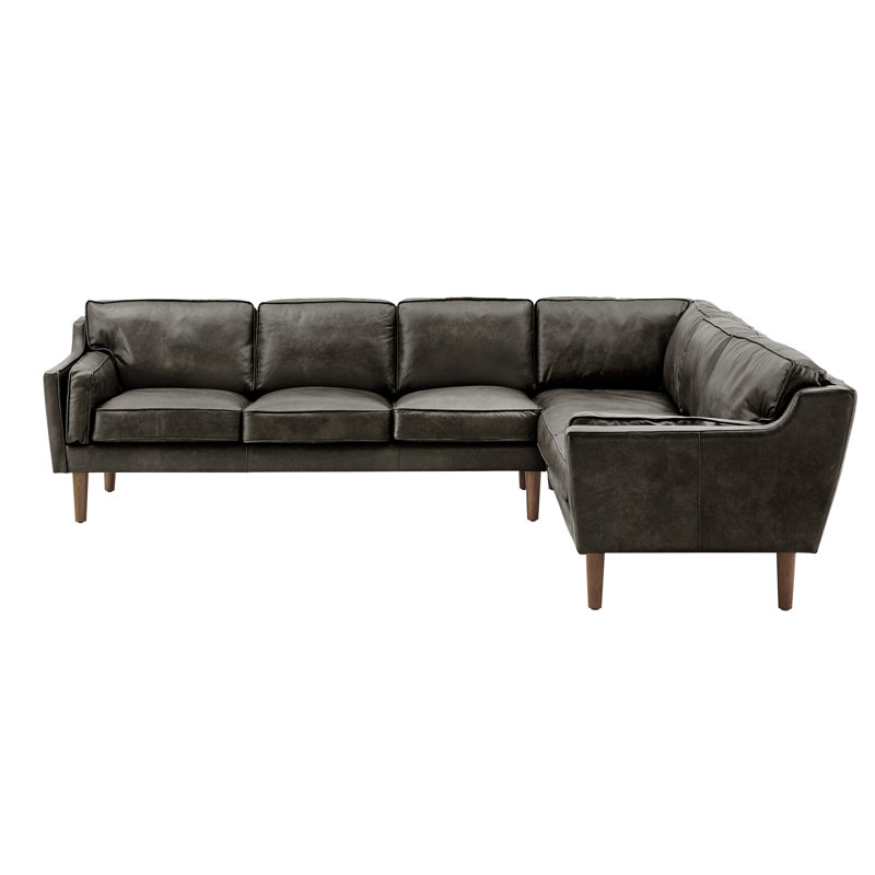 Hewett 2-Piece Oxford Leather Sectional Sofa - 6-Seat, Black Genuine Leather
