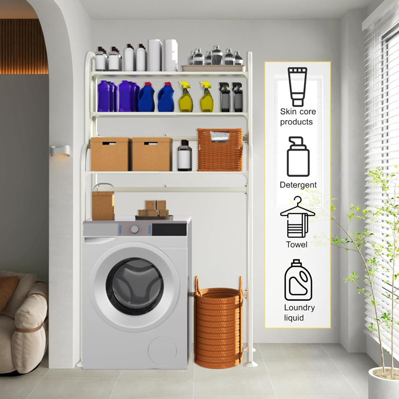 Support de rangement extensible sur 3 niveaux avec laveuse et sécheuse avec panneau perforé, organisateur de salle de lavage réglable pour la salle de bain et pour économiser de l'espace