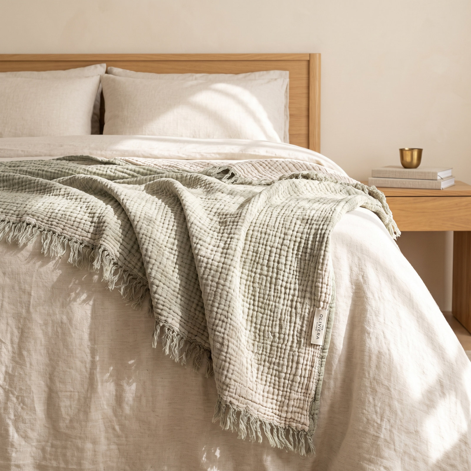Cotton Gauze Throw Blanket, Sage Green