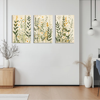 Botanique à motif floral sur toile tendue, ensemble de 3 reproductions d'art sur toile
