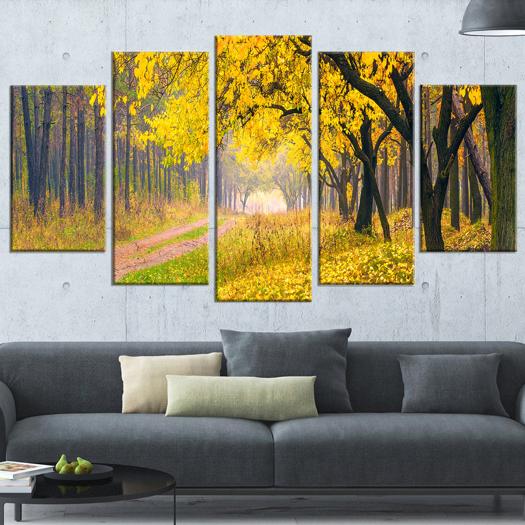" Bright Yellow Autumn Forest " 5 - Pieces Design Art