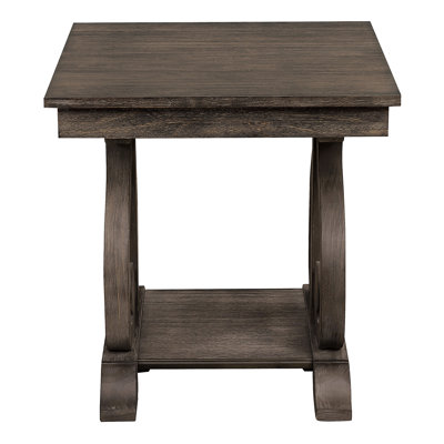 Traditional Style Dark Oak End Table With Shelf And Stylish Appearance Scrolled Base Ample Bottom Storage