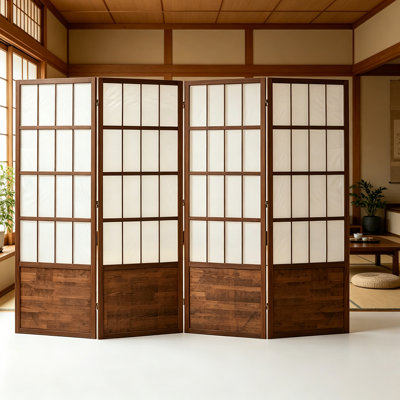 Japanese Zen Solid Wood Folding Room Divider Screen