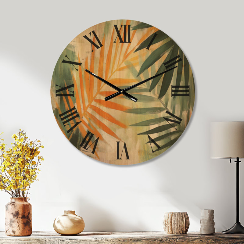 Horloge murale côtière en bois massif Tropical Palm Fronds II, Médium