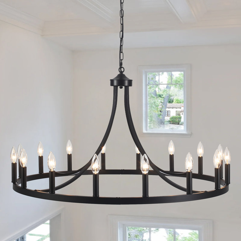 Luminaire rond rustique de style bougie Hendon, Noir mat, H 25,98 po x l 37,99 po x P 37,99 po