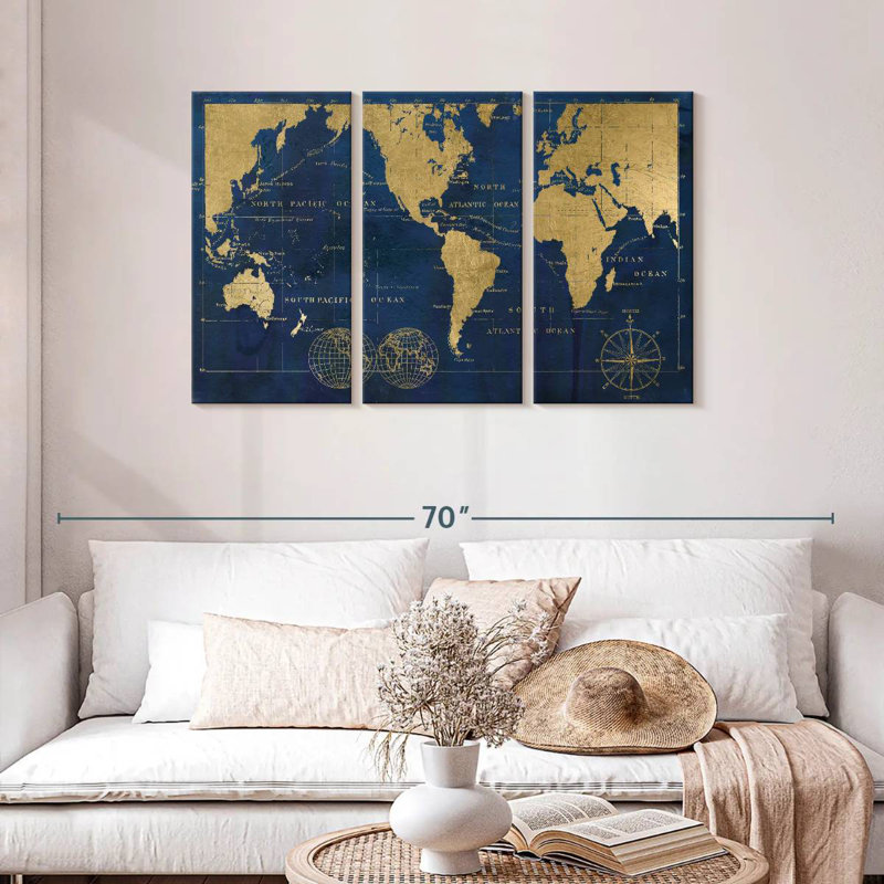Aliaz Indigo World Map, 28" H x 45" W