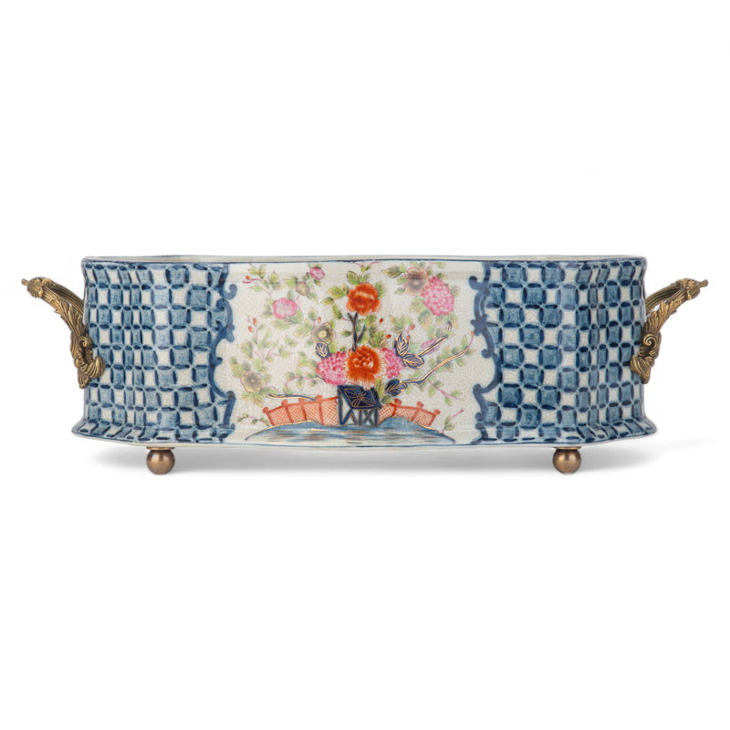 Garden Trellis Oblong Scalloped Porcelain Basin