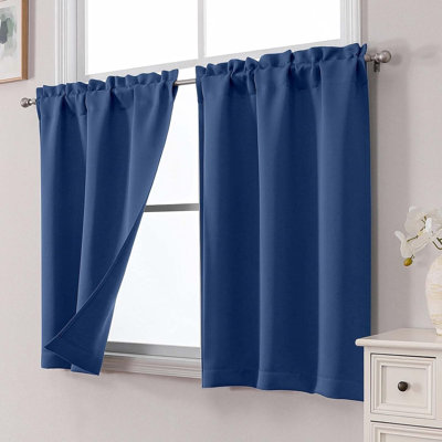 Short Blackout Curtains 36 Inch Length - Small Room Darkening Thermal Insulated Half Window Curtains for Kitchen Basement Cabinet Camper Bathroom, 2 Panels, 30Wx36L, Royal Blue