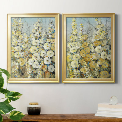 Cluster of Hollyhock I - Ensemble de 2 peintures sur toile encadrées
