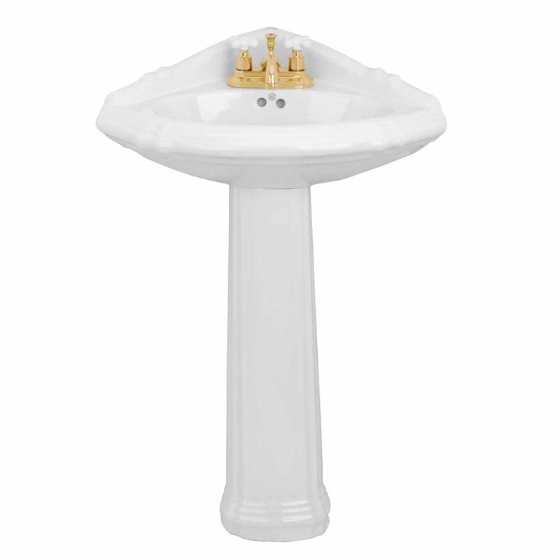 Renovator's Supply Sheffield 26" W Corner Pedestal Bathroom Sink with Overflow, White Vitreous China