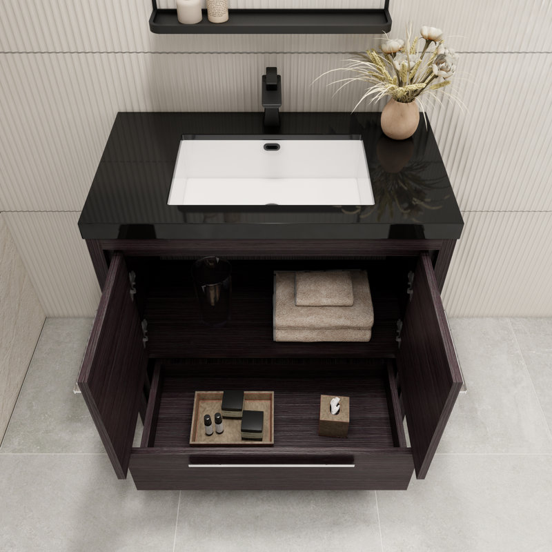 Enville 36" Single Bathroom Vanity Set, Black Gray Oak