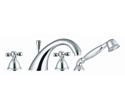Garniture de robinet de baignoire romaine à deux poignées avec inverseur et douchette Olivia