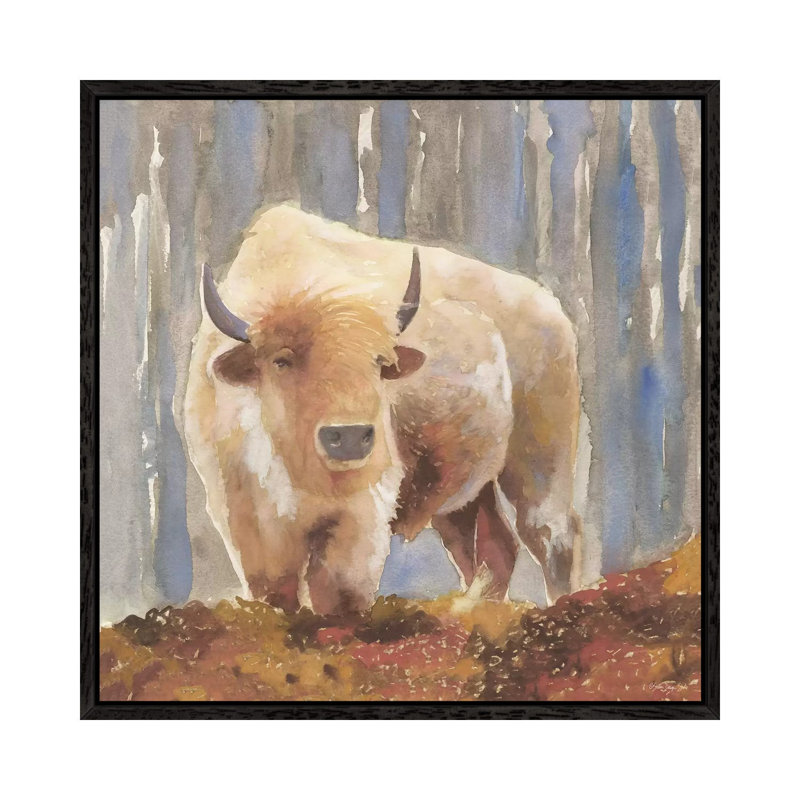 White Buffalo 1 Piece Painting on Canvas, 93.98 cm H x 93.98 cm W, Black Framed