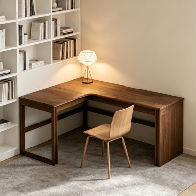 Bureau en bois d'hévéa durable en L