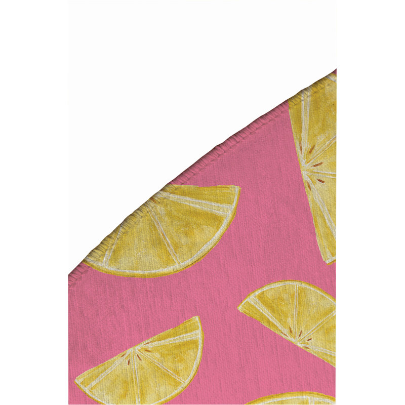 Summer Lemon Outdoor Rug, Round 5'