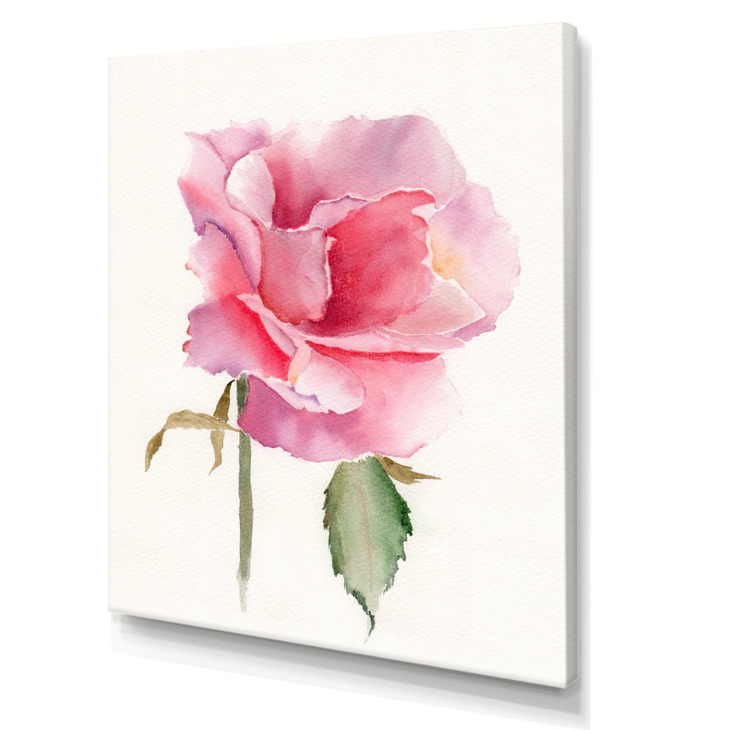 Fleur rose vif rétro - peinture sur toile, H 20 po x l 12 po x P 1 po, Toile tendue