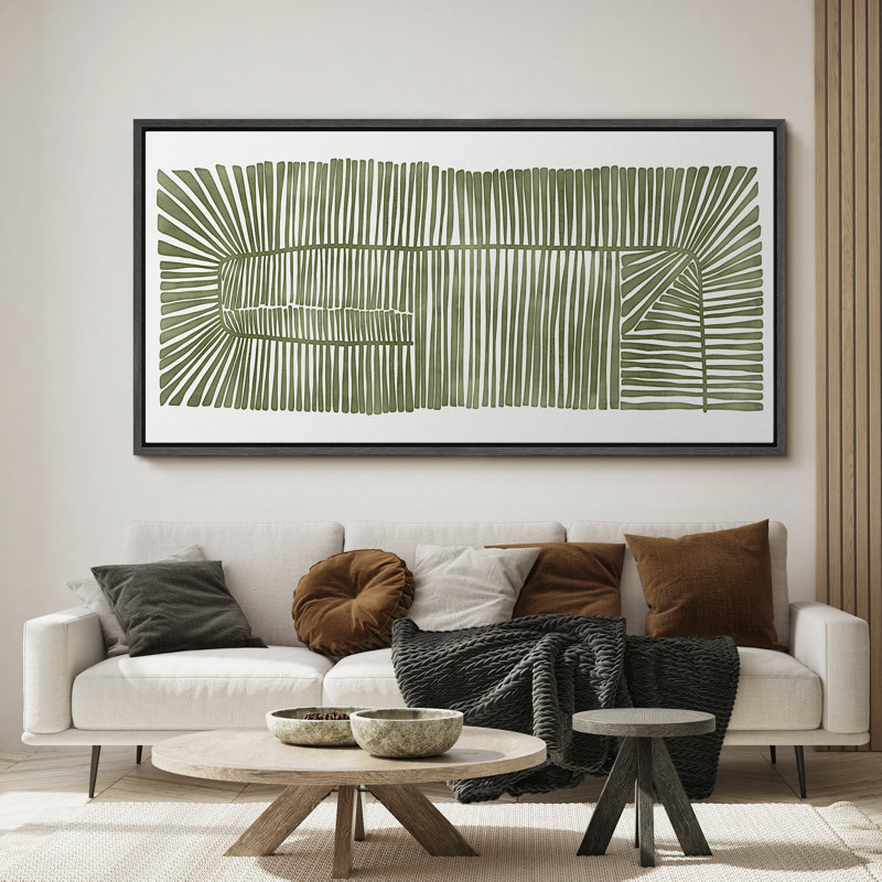 Abstract Green Botanical Simple Minimalist Extra Large Framed Wall Art Oversized Canvas Print, 30" H x 60" W, Black