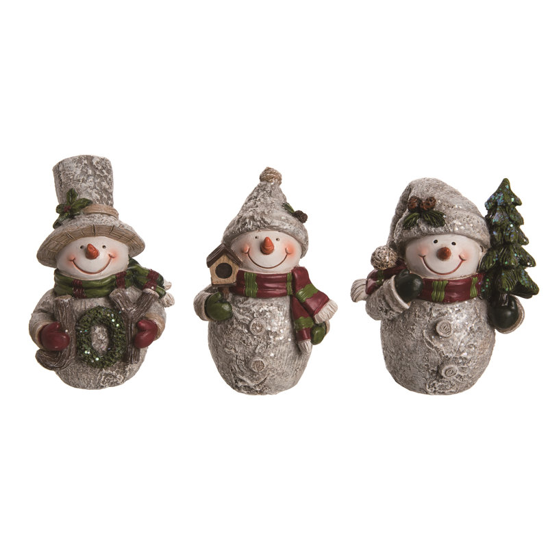  Ensemble de 3 petites décorations de Noël bonhomme de neige en résine