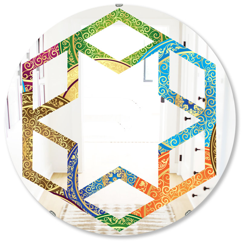 Miroir mural hexagonal à motif circulaire avec design iv étoile, H 31,5 po x l po