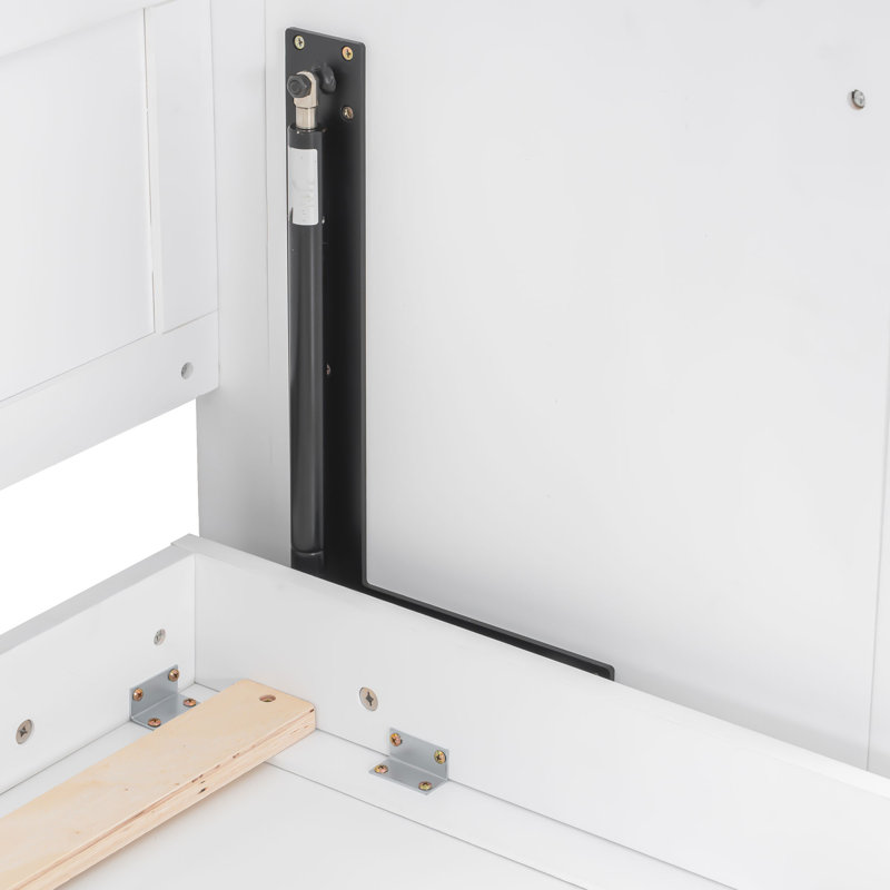 Lit escamotable avec bureau, lumières à DEL et station de charge USB, Blanc / Blanc