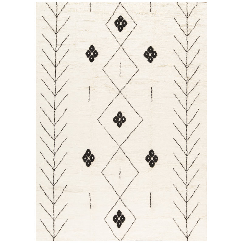 Moroccan Wool Southwestern Area Rug in Ivory/Black, Rectangle 9' x 12'