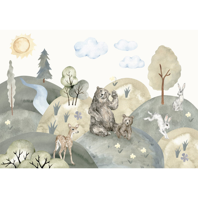 Papier peint pour enfants - Vallée avec des animaux, L 59 po x L 41 po