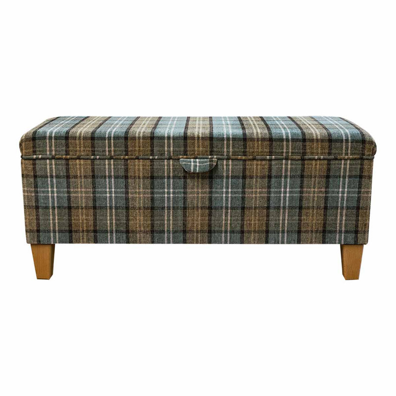 100cm Storage Bench, Brown/Blue Plaid