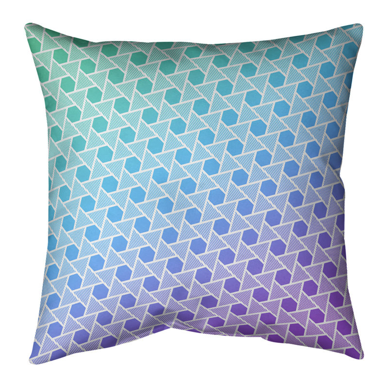 Housse de coussin Rainbow Hexagons and Triangles, 16 po x 1 po, Bourre en polyester, Dégradé paon