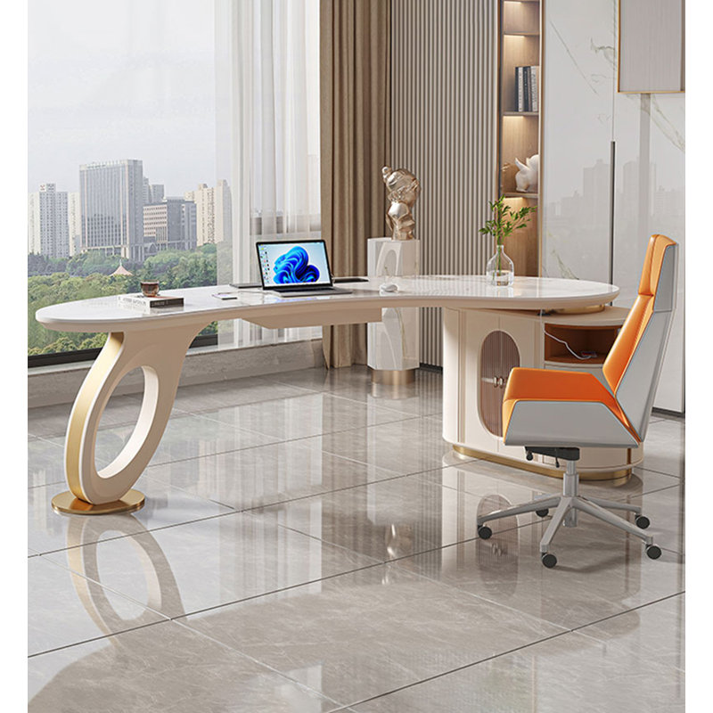 Bureau clair et luxueux en pierre frittée, H 29,53 po x l 70,87 po x P 27,56 po