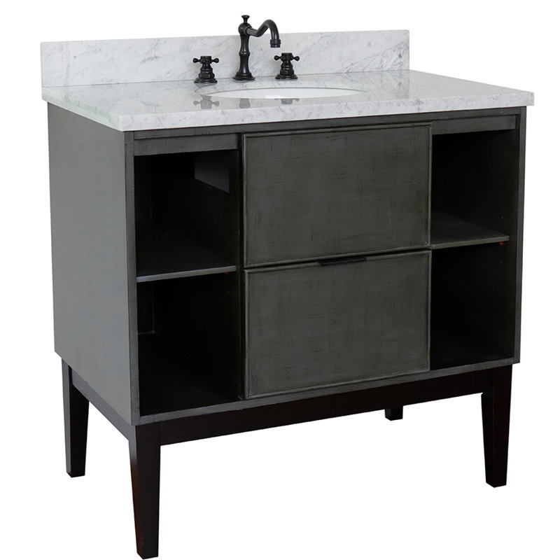 37'' Single Bathroom Vanity with Top, White Carrara